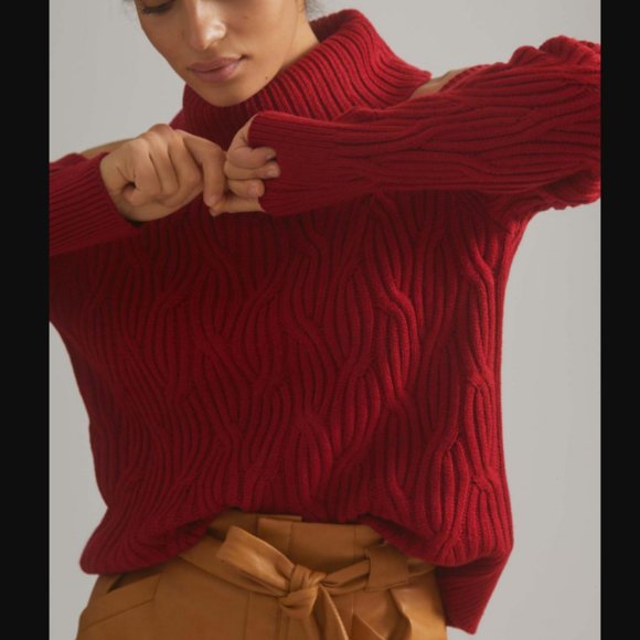 Anthropologie Open-Shoulder Turtleneck Sweater in Red Size Small NWT - Picture 3 of 3
